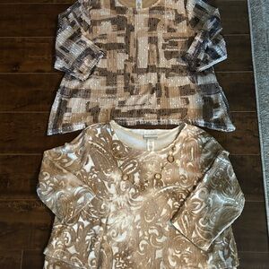 Women’s Alfred Dunner Lot of 2 Beige/Brown 3/4 Length Sleeve Tops size PXL Fall